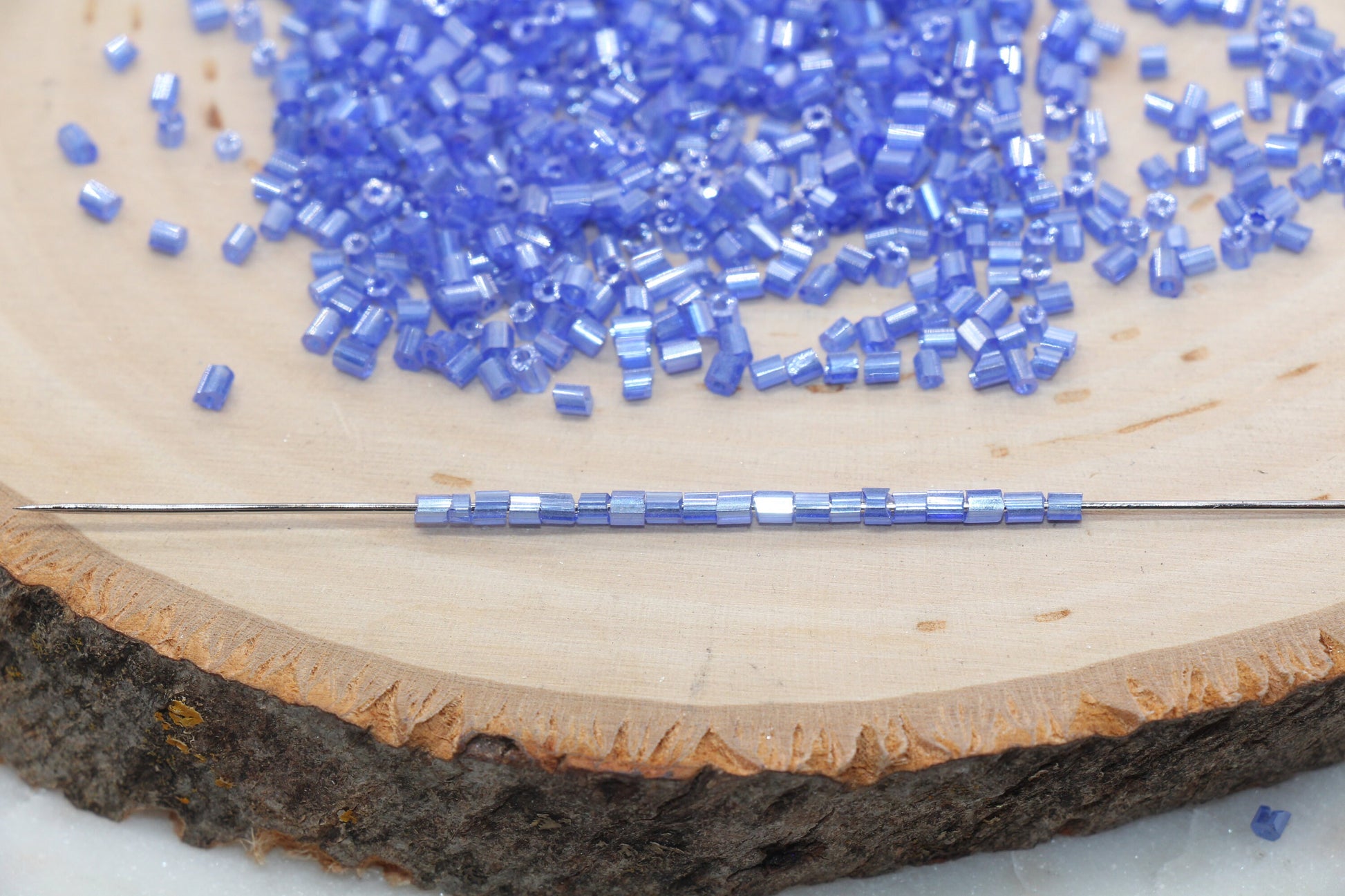 Tube Shape Glass Seed Beads, Glossy Blue Tube Bugle Beads, Size 2mm Beading Supplies #2800