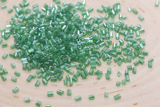 Tube Shape Glass Seed Beads, Glossy Green Tube Bugle Beads, Size 2mm Beading Supplies #2801