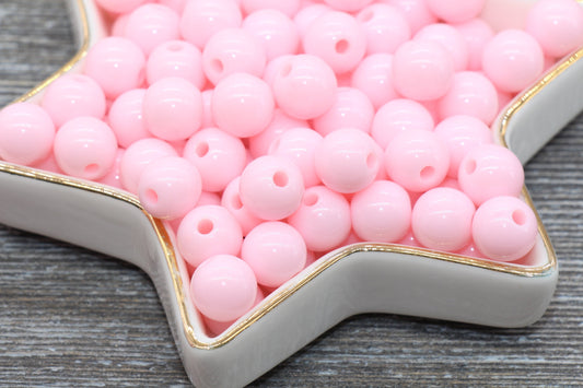 10mm Baby Pink Gumball Beads, Round Acrylic Loose Beads, Bubblegum Beads, Chunky Beads, Gumball Beads, Smooth Plastic Round Beads #257