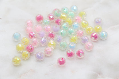 8mm Assort AB Faceted Gumball Beads, Multicolor Iridescent Faceted Acrylic Loose Beads, Bubblegum Beads, Chunky Beads, Bracelet Beads #487