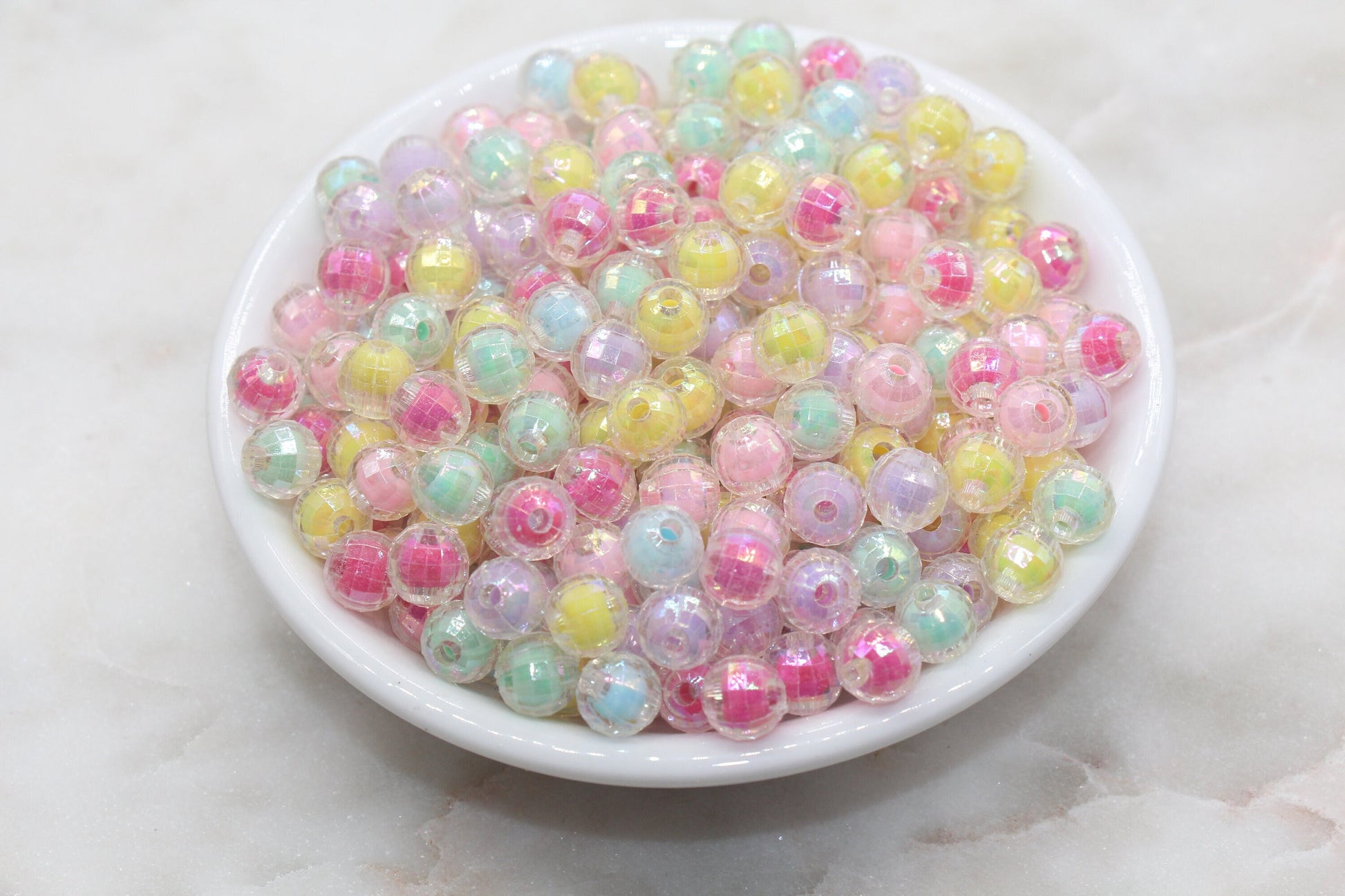 8mm Assort AB Faceted Gumball Beads, Multicolor Iridescent Faceted Acrylic Loose Beads, Bubblegum Beads, Chunky Beads, Bracelet Beads #487