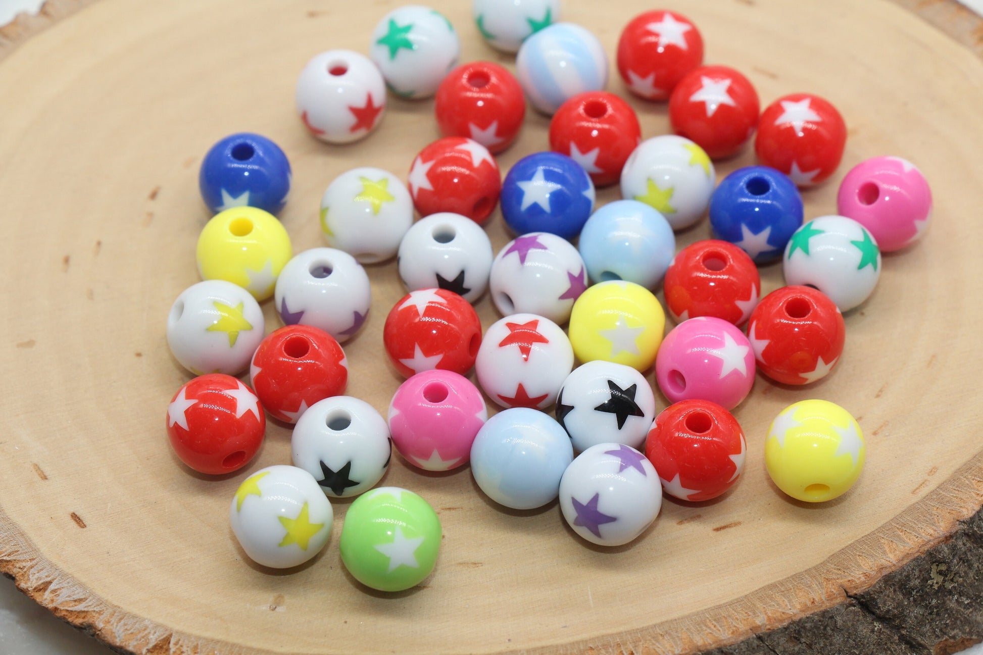 12mm Star Gumball Beads, Multicolor Star Loose Beads, Bubblegum Beads, Chunky Beads, Smooth Round Beads #1780