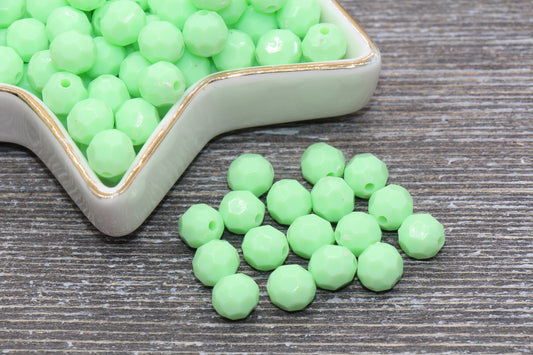 8mm Green Faceted Gumball Beads, Round Acrylic Loose Beads, Chunky Beads, Faceted Plastic Beads, Bubble Gum Beads #552