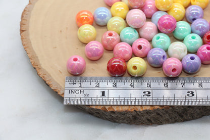 12mm Multicolor AB Gumball Beads, Iridescent Mix Acrylic Loose Beads, Solid Bubblegum Beads, Chunky Beads, Glossy Smooth Round Beads #2804