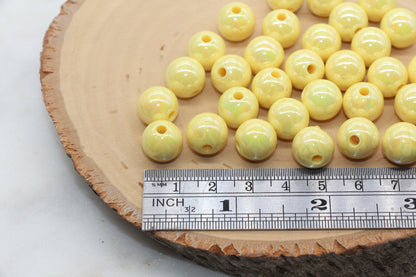 12mm Pastel Yellow AB Gumball Beads, Iridescent Acrylic Loose Beads, Solid Bubblegum Beads, Chunky Beads, Glossy Smooth Round Beads #475