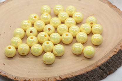 12mm Pastel Yellow AB Gumball Beads, Iridescent Acrylic Loose Beads, Solid Bubblegum Beads, Chunky Beads, Glossy Smooth Round Beads #475