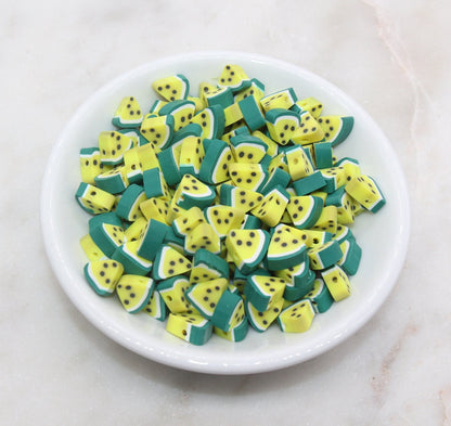 Yellow Watermelon Polymer Clay Beads, Fruit Cane Beads, Triangle Watermelon Clay Beads, Sliced Watermelon Beads, Jewelry Beads #10