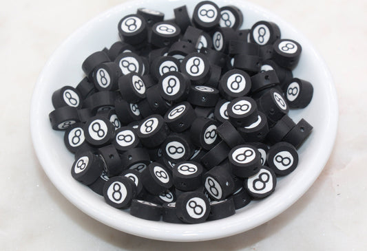 Billiards 8 Ball Polymer Clay Beads, Black Ball Beads, Pool Billiards Ball Beads, Bead for Bracelet, Jewelry Beads #15