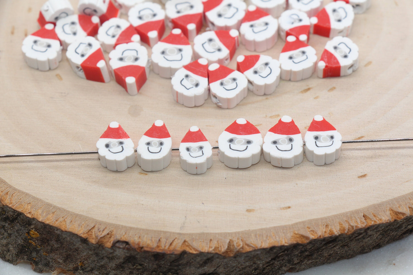 Santa Claus Polymer Clay Beads, Christmas Holiday Fimo Cane Beads, Santa Clay Beads, Bead for Bracelet, Jewelry Beads #31