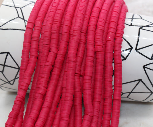 6mm Ruby Pink Heishi Beads, Polymer Clay Disc Beads, African Disc Beads, Vinyl Heishi, 16 inch Strand #471