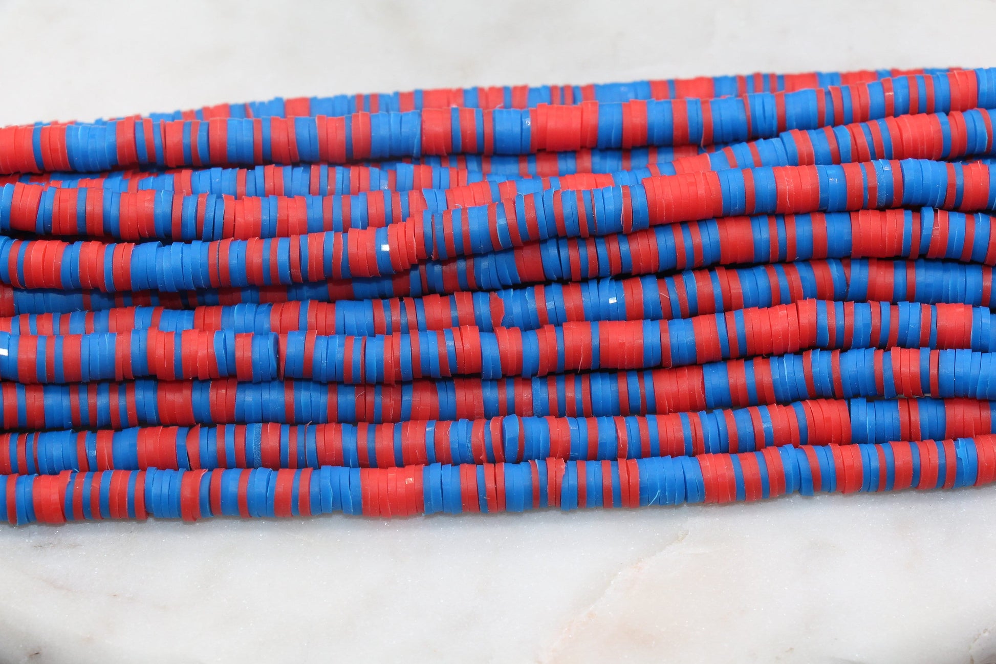 6mm Blue and Red Mix Heishi Beads, Polymer Clay Disc Beads, African Disc Beads, Wholesale Vinyl Heishi Beads #54