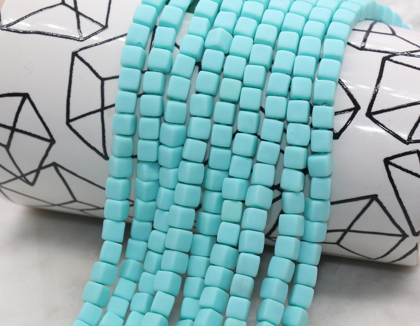 6mm Cube Polymer Clay Beads, Aqua Blue Heishi Beads, Square Clay Beads, Jewelry Beads, Bead for Bracelet #258