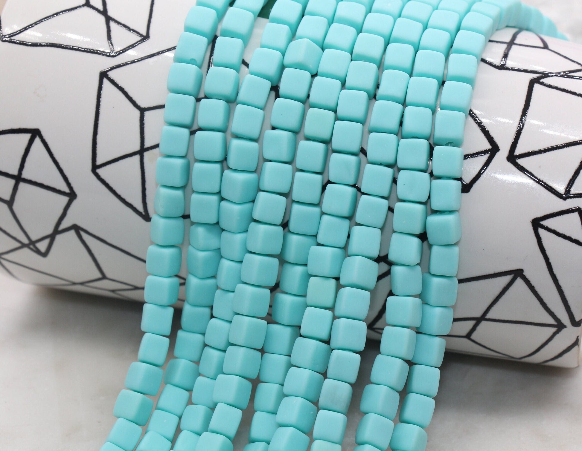 6mm Cube Polymer Clay Beads, Aqua Blue Heishi Beads, Square Clay Beads, Jewelry Beads, Bead for Bracelet #258