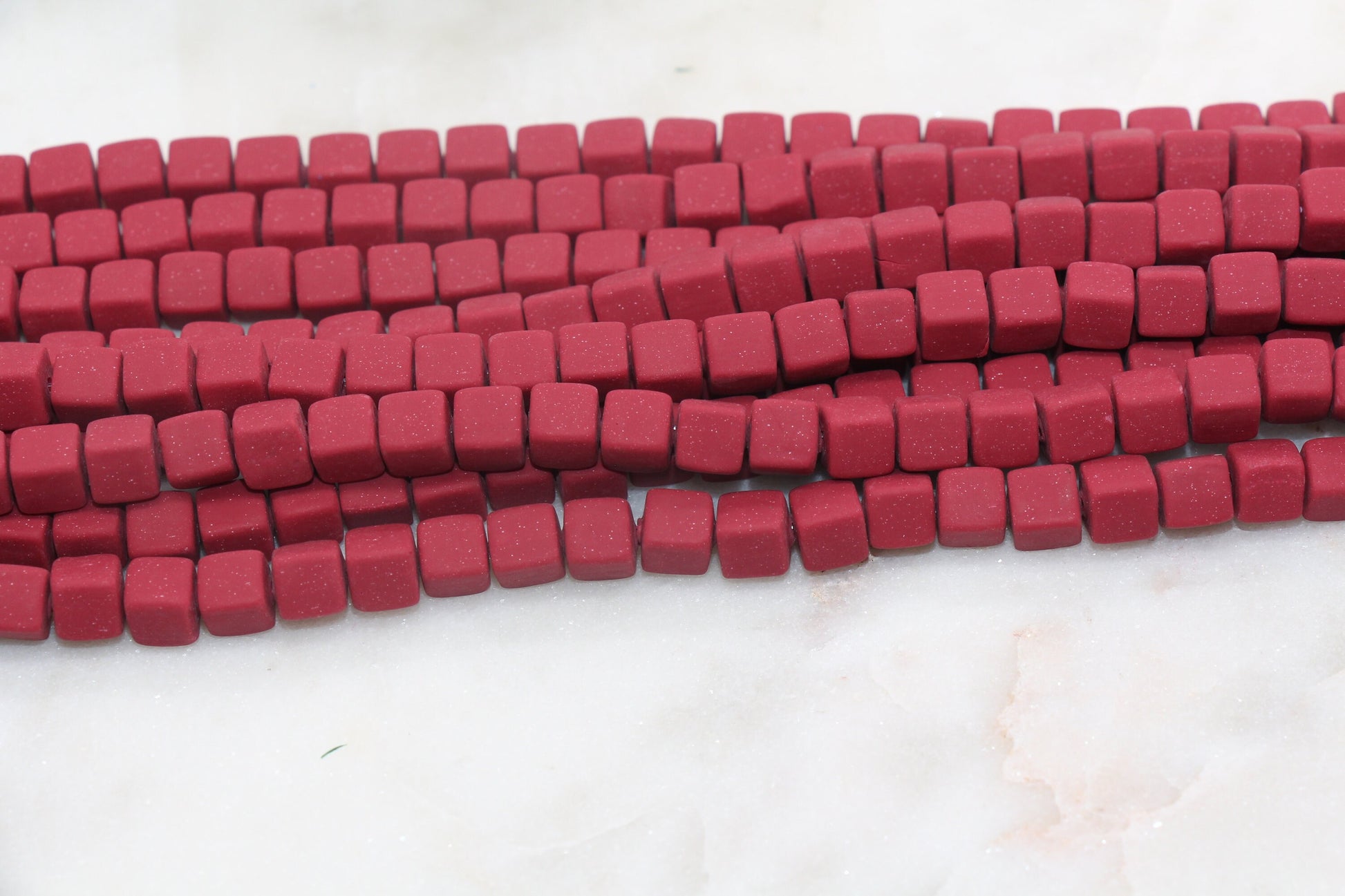 6mm Cube Polymer Clay Beads, Deep Red Heishi Beads, Square Clay Beads, Jewelry Beads, Bead for Bracelet #382