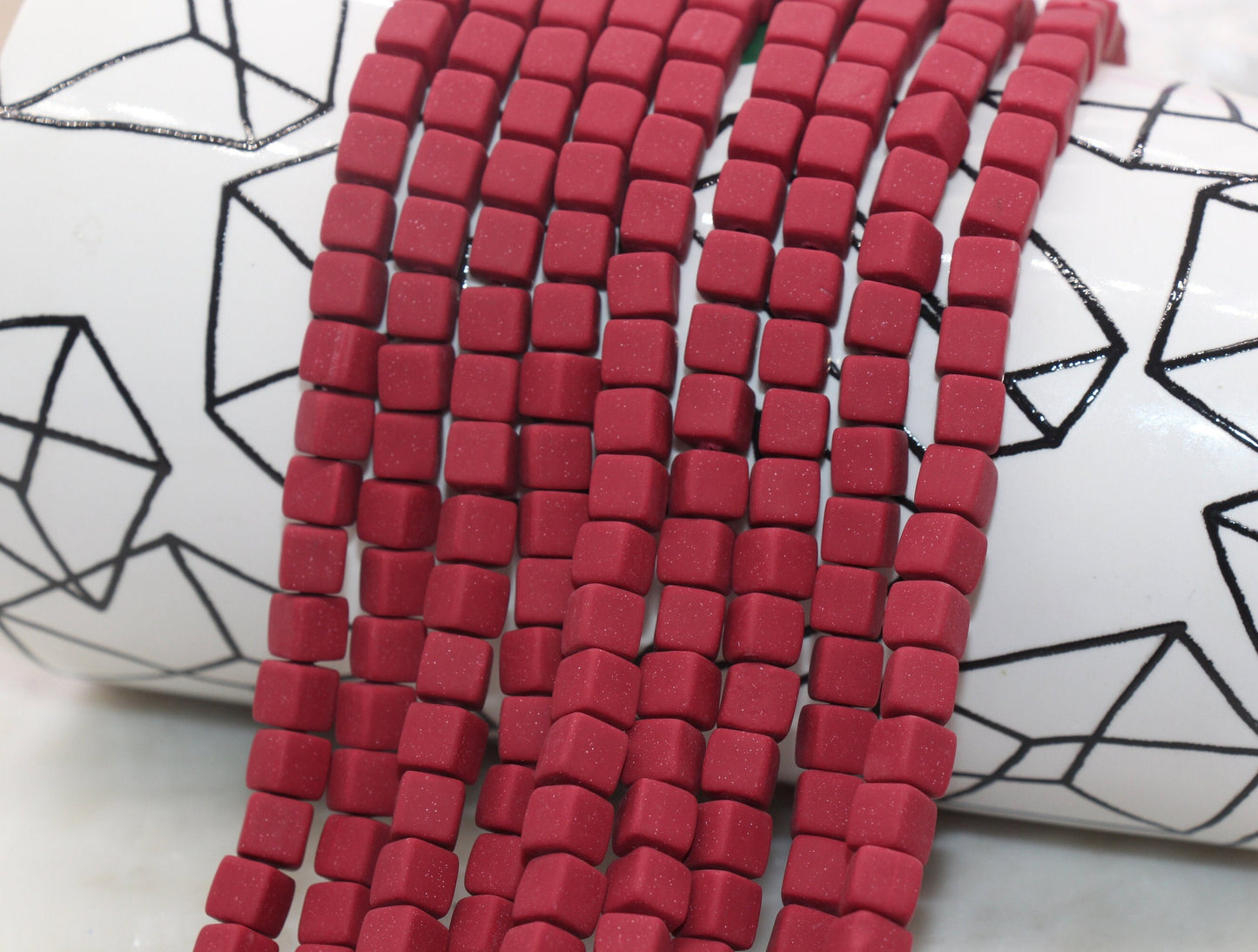 6mm Cube Polymer Clay Beads, Deep Red Heishi Beads, Square Clay Beads, Jewelry Beads, Bead for Bracelet #382