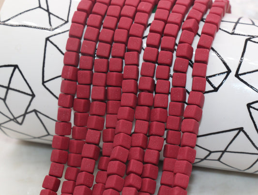 6mm Cube Polymer Clay Beads, Deep Red Heishi Beads, Square Clay Beads, Jewelry Beads, Bead for Bracelet #382