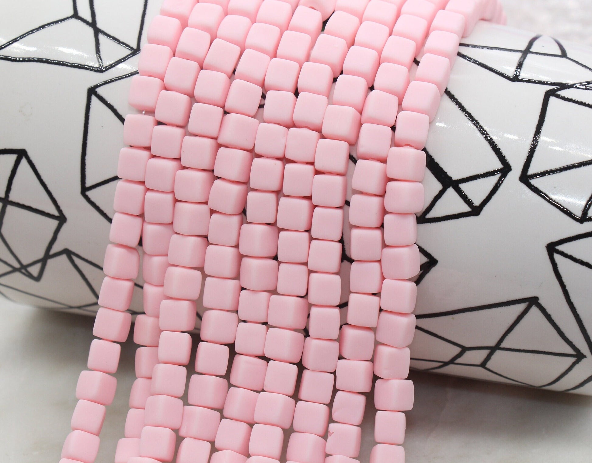 6mm Cube Polymer Clay Beads, Pink Heishi Beads, Square Clay Beads, Jewelry Beads, Bead for Bracelet #480