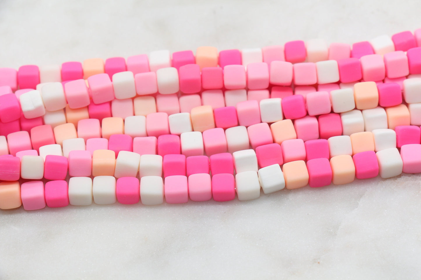 6mm Cube Polymer Clay Beads, Mix Color Heishi Beads, Pink, White and Peach Mix Square Clay Beads, Jewelry Beads, Bead for Bracelet #37