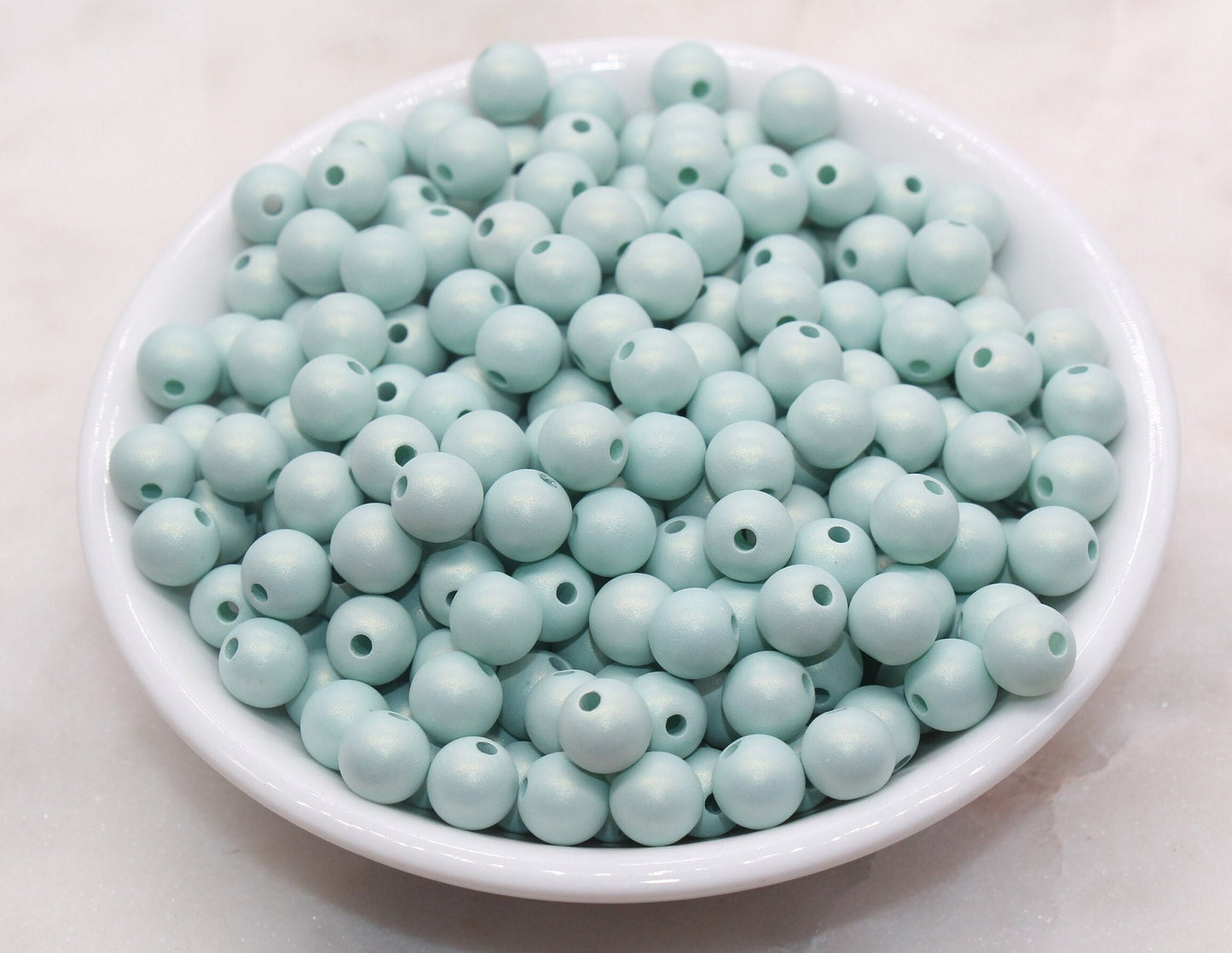 8mm Mint Green Shimmer Gumball Beads, Round Acrylic Loose Beads, Bubblegum Beads, Chunky Beads, Smooth Round Plastic Beads #2806