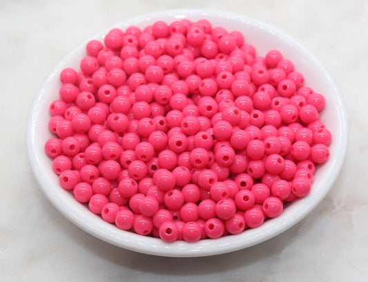 6mm Rose Pink Gumball Beads, Round Acrylic Loose Beads, Bubblegum Beads, Chunky Beads, Smooth Plastic Round Beads #2818