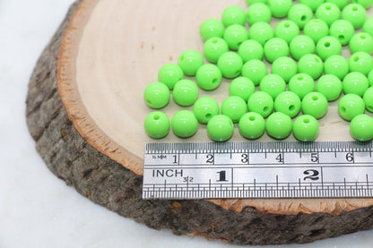 8mm Green Gumball Beads, Round Acrylic Loose Beads, Bubblegum Beads, Chunky Beads, Smooth Plastic Round Beads #2823