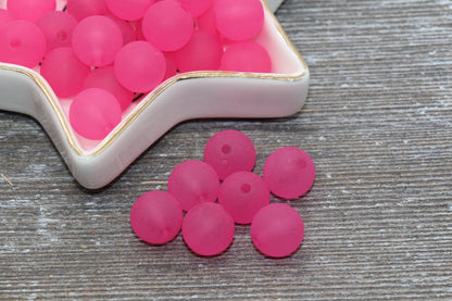 12mm Matte Fuchsia Gumball Beads, Round Acrylic Loose Beads, Frosted Bubblegum Beads, Chunky Beads, Round Plastic Beads #695