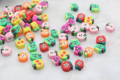 Assort Apple Polymer Clay Beads, Fruit Cane Beads, Facial Expression Fruit Clay Beads, Jewelry Beads #345