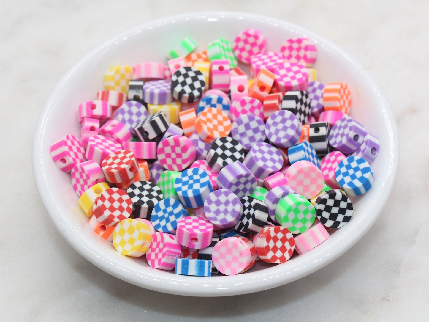 Checkered Polymer Clay Beads, Assorted Color Round Shape Clay Beads, Loose Beads, Jewelry Beads, Beads for Bracelet #346