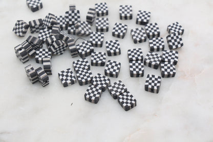 Checkered Polymer Clay Beads, Black Checkered Square Shape Clay Beads, Loose Beads, Jewelry Beads, Beads for Bracelet #349