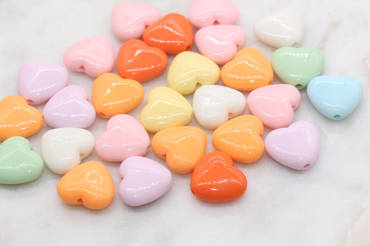 Mix Heart Beads, Multicolor Acrylic Heart Beads, Chunky Heart Beads, Plastic Heart Shape Beads, Vertical Hole Hearts #2837