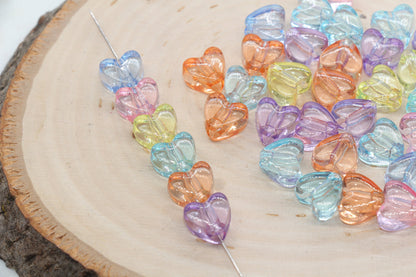 Chunky Assort Heart Beads, Transparent Mix Acrylic Heart Beads, Chunky Heart Beads, Plastic Heart Shape Beads, Vertical Hole Hearts #2845