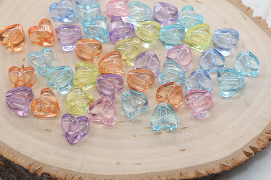 Chunky Assort Heart Beads, Transparent Mix Acrylic Heart Beads, Chunky Heart Beads, Plastic Heart Shape Beads, Vertical Hole Hearts #2845