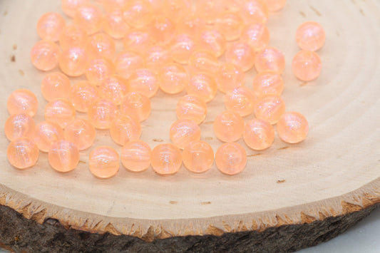 8mm Orange Glitter Round Beads, Iridescent Acrylic Gumball Beads, Translucent Round Spacer Beads, Bubblegum Beads, Plastic Round Bead #2846