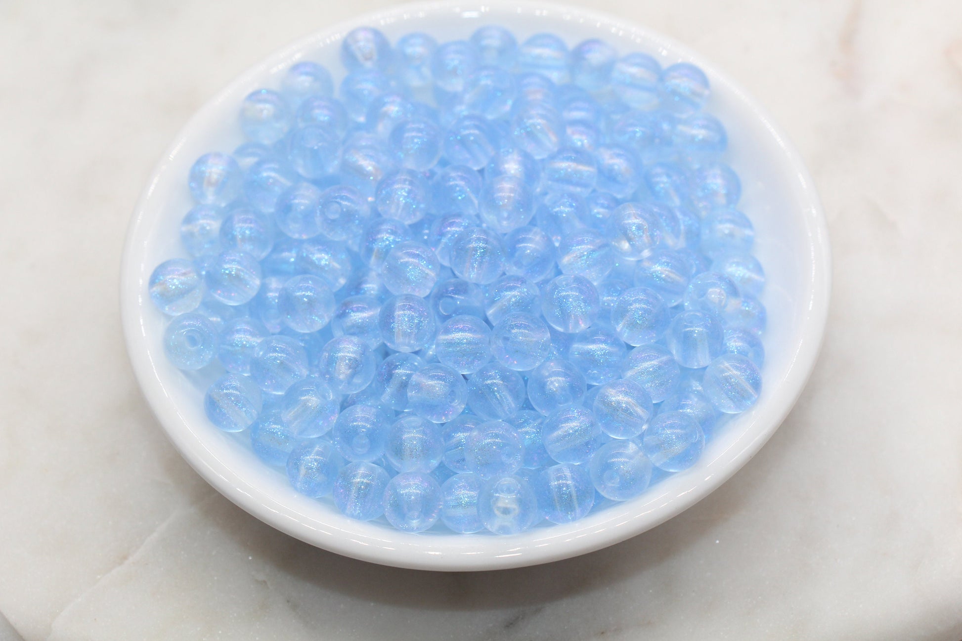 8mm Blue Glitter Round Beads, Iridescent Acrylic Gumball Beads, Translucent Round Spacer Beads, Bubblegum Beads, Plastic Round Bead #2850