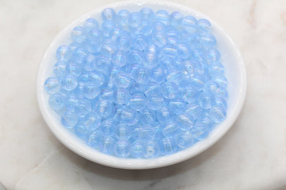 8mm Blue Glitter Round Beads, Iridescent Acrylic Gumball Beads, Translucent Round Spacer Beads, Bubblegum Beads, Plastic Round Bead #2850