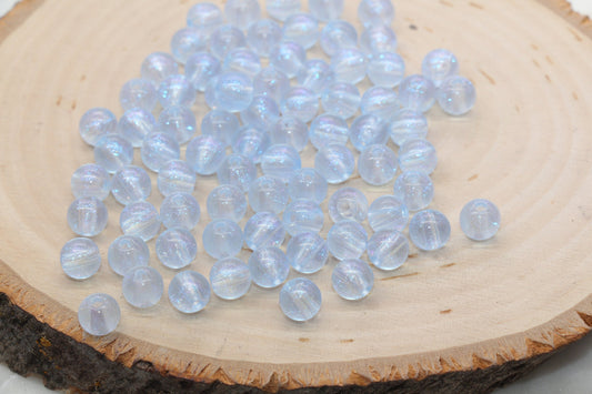 8mm Blue Glitter Round Beads, Iridescent Acrylic Gumball Beads, Translucent Round Spacer Beads, Bubblegum Beads, Plastic Round Bead #2850