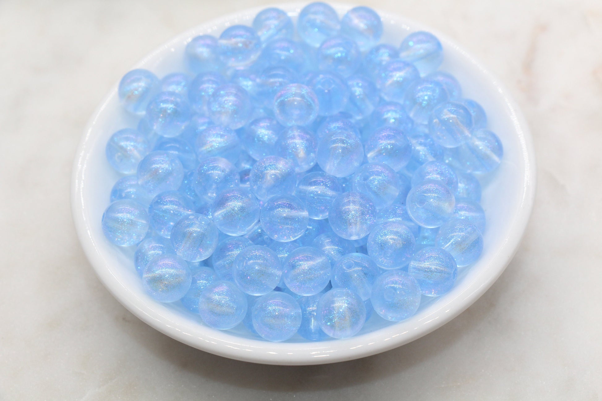 10mm Blue Glitter Round Beads, Iridescent Acrylic Gumball Beads, Translucent Round Spacer Beads, Bubblegum Beads, Plastic Round Bead #2851