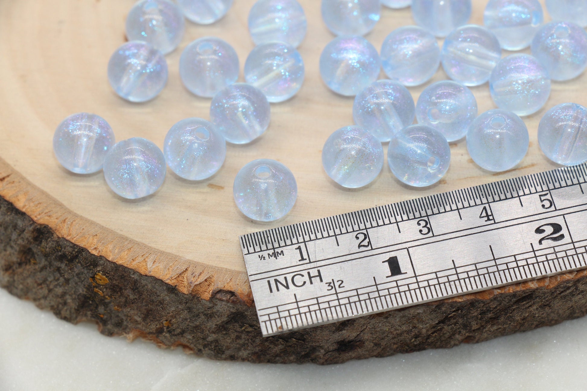 10mm Blue Glitter Round Beads, Iridescent Acrylic Gumball Beads, Translucent Round Spacer Beads, Bubblegum Beads, Plastic Round Bead #2851