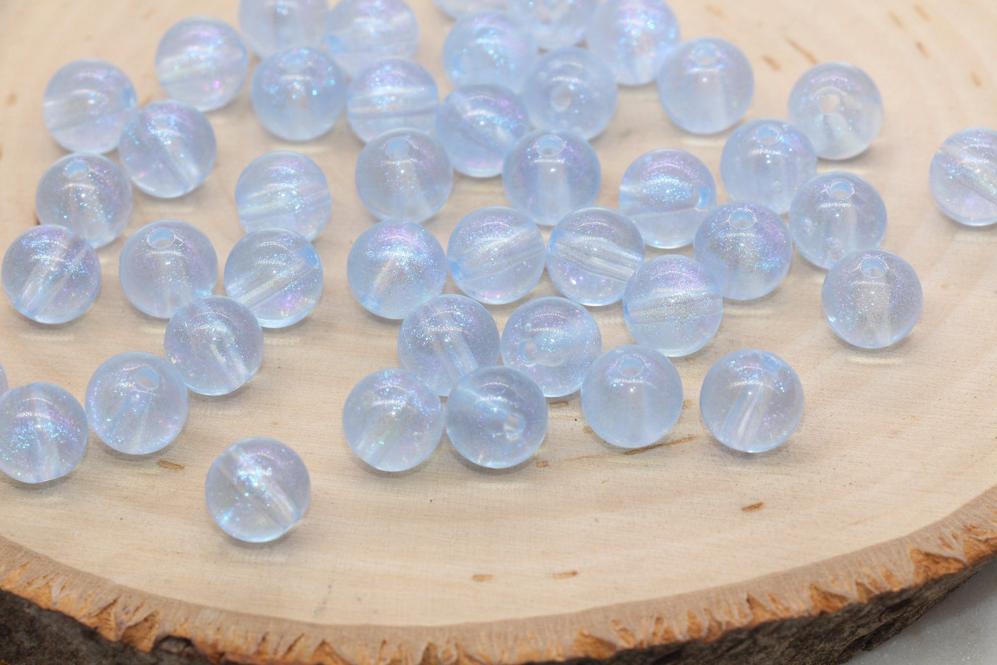 10mm Blue Glitter Round Beads, Iridescent Acrylic Gumball Beads, Translucent Round Spacer Beads, Bubblegum Beads, Plastic Round Bead #2851