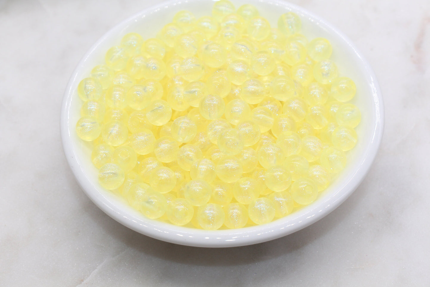 8mm Yellow Glitter Round Beads, Iridescent Acrylic Gumball Beads, Translucent Round Spacer Beads, Bubblegum Beads, Plastic Round Bead #2852