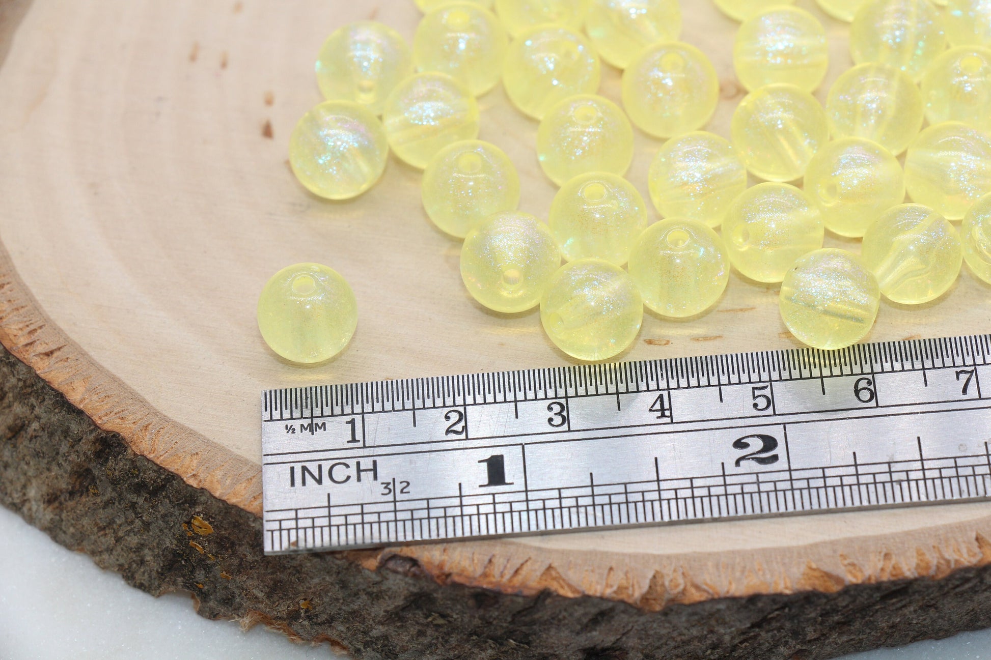 10mm Yellow Glitter Round Beads, Iridescent Acrylic Gumball Beads, Translucent Round Spacer Beads, Bubblegum Beads, Plastic Round Bead #2853