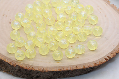 10mm Yellow Glitter Round Beads, Iridescent Acrylic Gumball Beads, Translucent Round Spacer Beads, Bubblegum Beads, Plastic Round Bead #2853