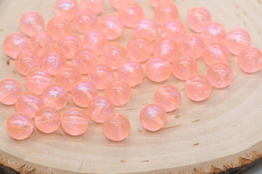 10mm Pink Glitter Round Beads, Iridescent Acrylic Gumball Beads, Translucent Round Spacer Beads, Bubblegum Beads, Plastic Round Bead #2857