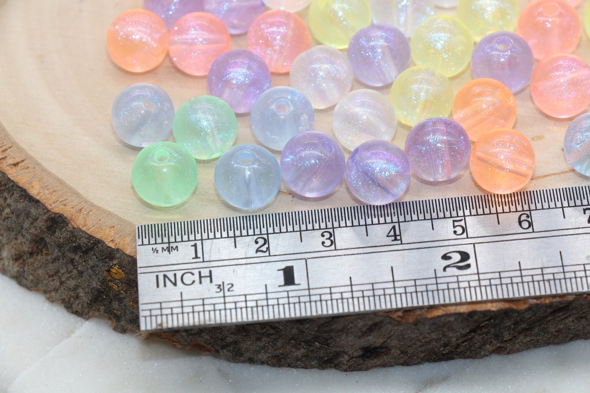 10mm Mix Glitter Round Beads, Iridescent Acrylic Gumball Beads, Translucent Round Spacer Beads, Bubblegum Beads, Plastic Round Bead #2863