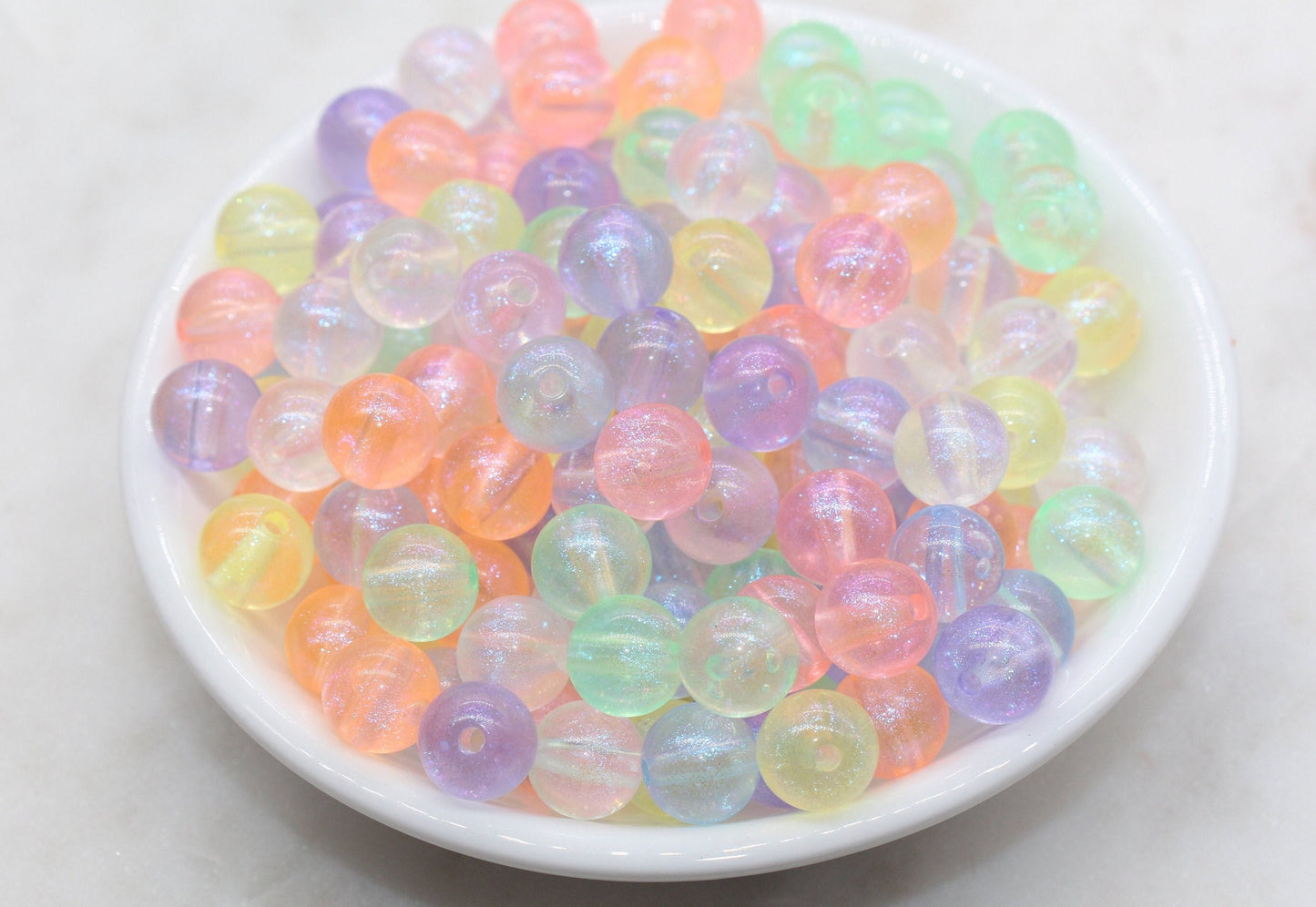 10mm Mix Glitter Round Beads, Iridescent Acrylic Gumball Beads, Translucent Round Spacer Beads, Bubblegum Beads, Plastic Round Bead #2863