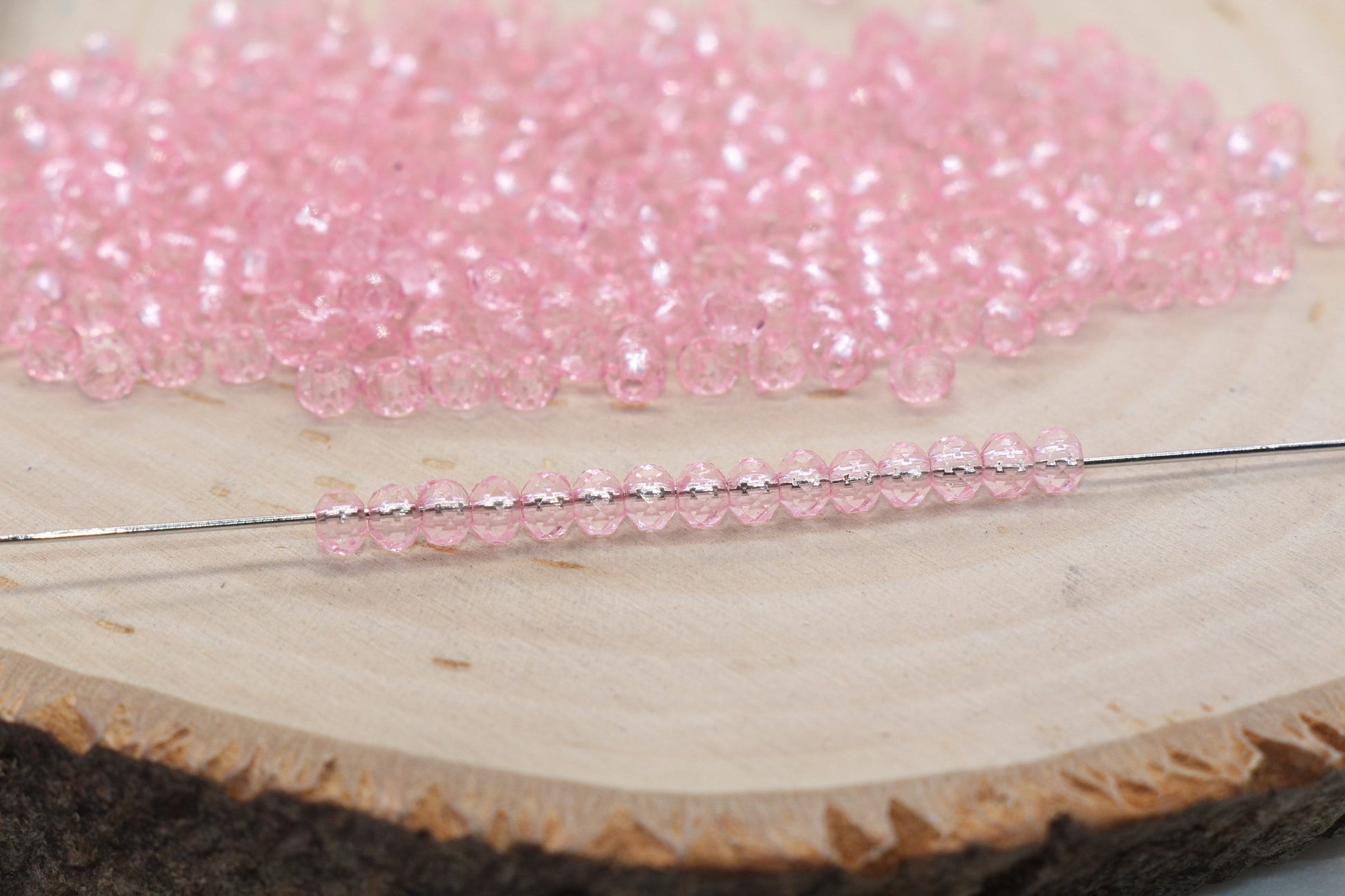 4mm Pink Transparent Faceted Rondelle Beads, Pink Faceted Acrylic Loose Beads, Bubblegum Beads, Bead for Bracelet #2866