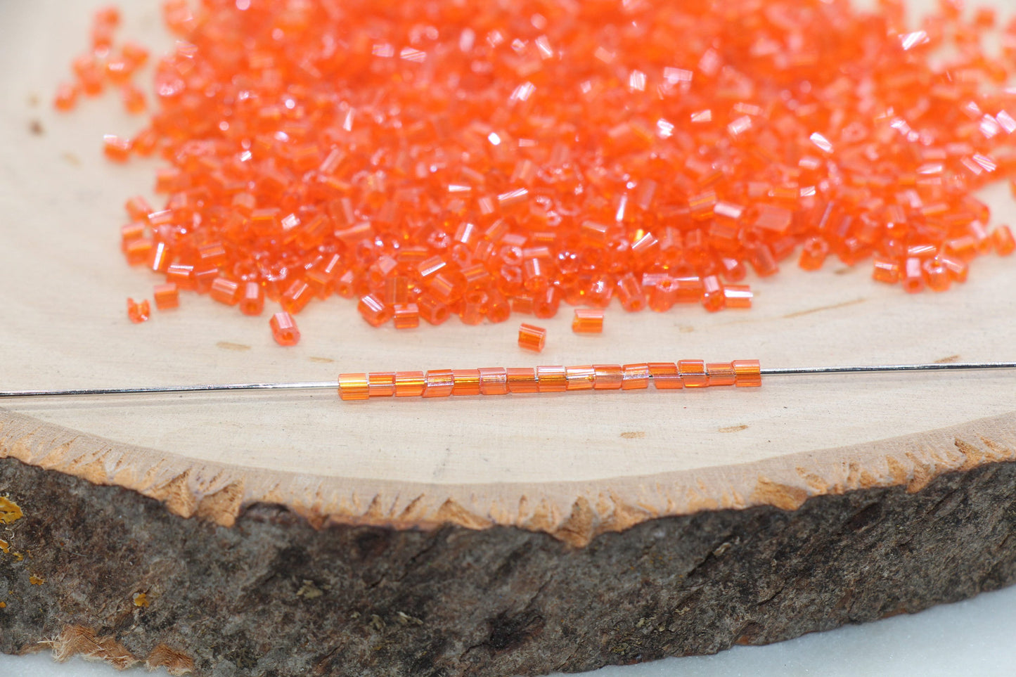 Tube Shape Glass Seed Beads, Glossy Orange Tube Bugle Beads, Size 2mm Beading Supplies #2874