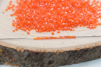 Tube Shape Glass Seed Beads, Glossy Orange Tube Bugle Beads, Size 2mm Beading Supplies #2874