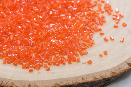 Tube Shape Glass Seed Beads, Glossy Orange Tube Bugle Beads, Size 2mm Beading Supplies #2874