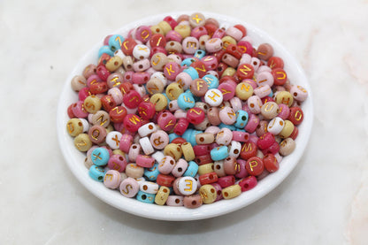 NEW COLOR! Multicolor Round Alphabet Letter Beads, Multicolored Beads with Gold Letters, Acrylic Round Name Beads, Size 7mm